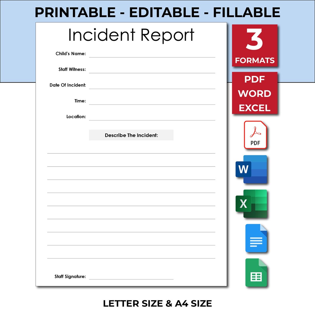 Incident Report Template Printable. Childcare Program Report. Incident ...