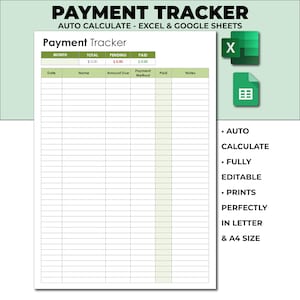 Payment Tracker, Bookkeeping Template, Payment Spreadsheet, Client Payment Log, Payment Template, Google Sheets, Small Business Forms, Client Payment Sheet, Fee Payment Tracker, Simple Fee Tracker, Simple Payment Log, Payment Excel