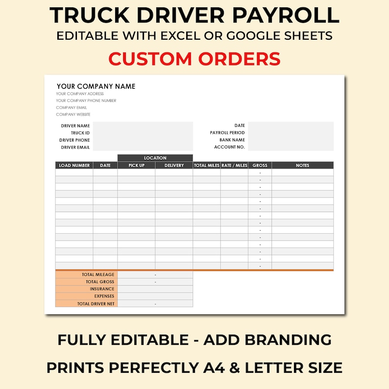 Truck Driver Pay Roll. Truck Driver Earning Statement Template. Pay ...