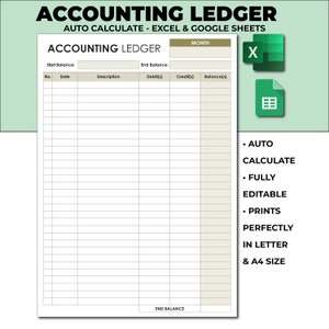 Ledger Excel, General Ledger, Ledger Template, Ledger Sheets, Accounting Template, Expense Tracker, Printable Accounting, Expenses Ledger, Profit Margin Sheet, Bookkeeping Ledger, Accounts Ledger, Account Sheet, Bookkeeping Form