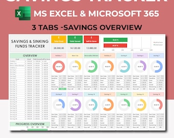 Savings Tracker, Sinking Funds, Excel 365 Budget Planner, Budget Template, Budget Spreadsheet, Savings Template, Savings Spreadsheet