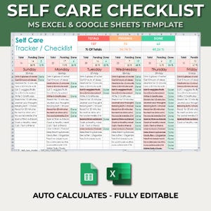 Self Care Tracker, Self Care Checklist, Daily Self Care, Selfcare Journal, Wellness Tracker, Self Care Template, Habit Tracker, Personal Care Tracker, Self Care Spreadsheet, Wellness Checklist, Excel Self Care, Google Sheets Care, Self Care Routine