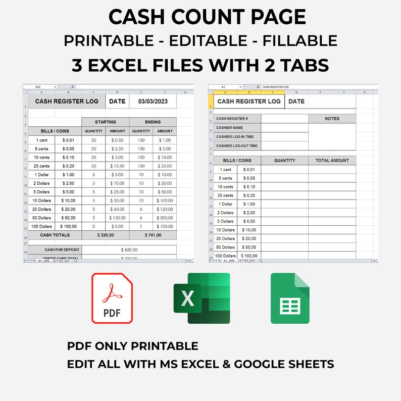 Cash Breakdown. Count Sheet. PDF Cash Breakdown Slip. Cash Withdrawal ...