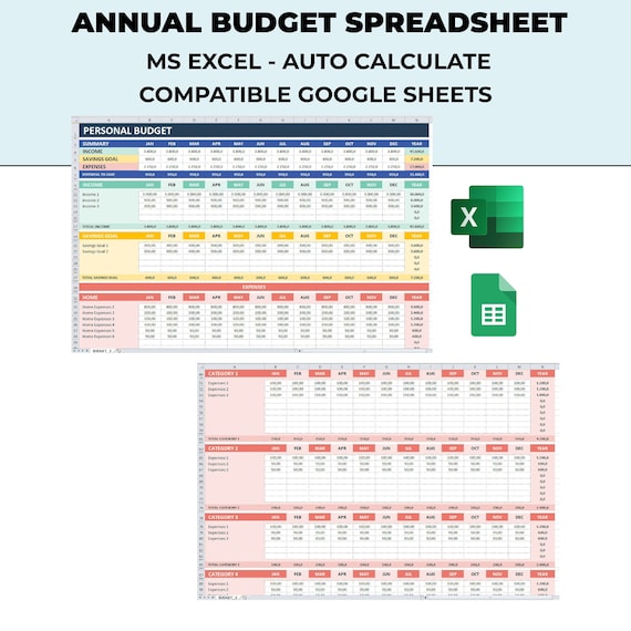Excel Household Budget Template. Monthly Tracking Spreadsheet. Income / Expenditure Account EAR. Home Budget SpreadSheet Template.