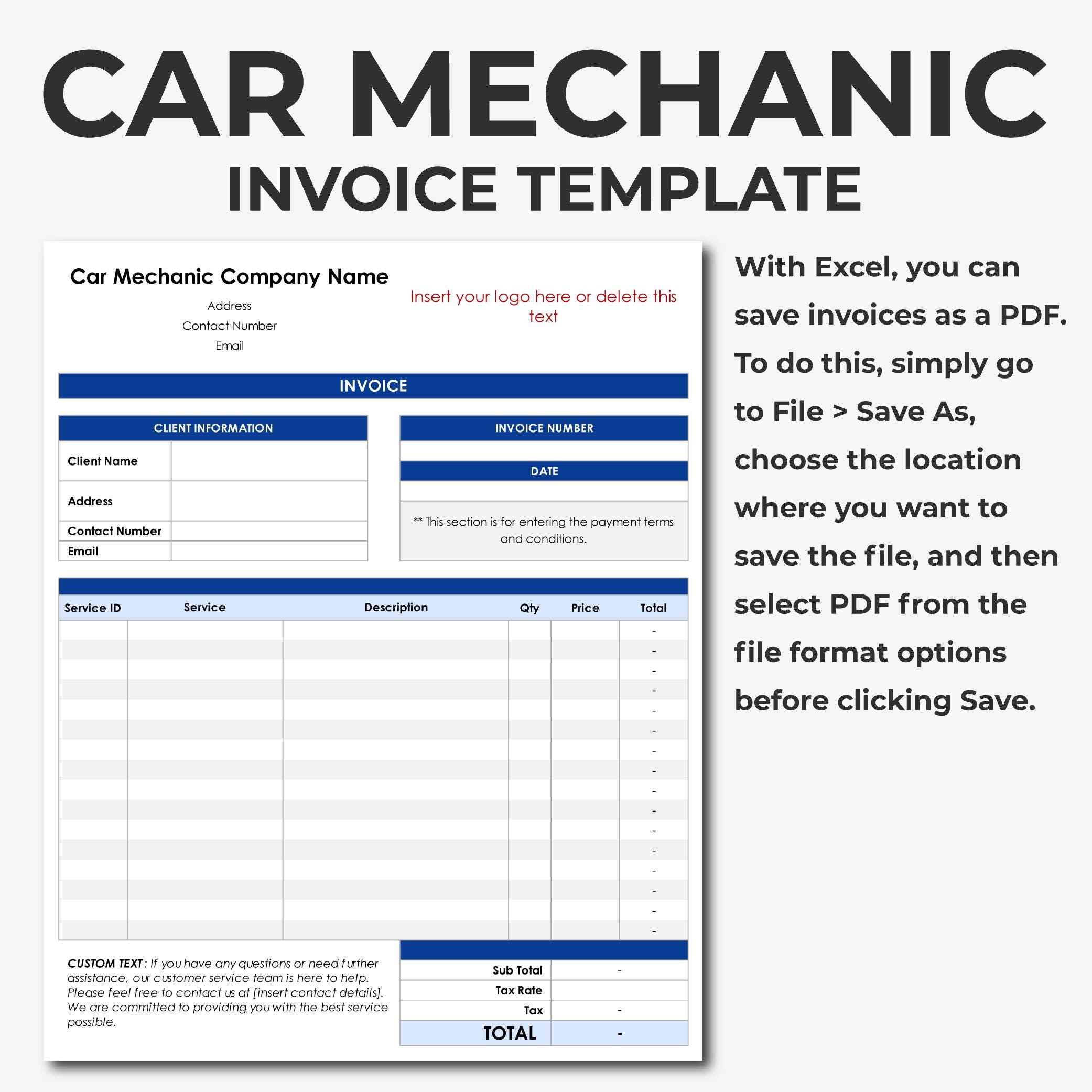 Car Mechanic Invoice Generator, Automotive Repair Invoice Template, Car ...