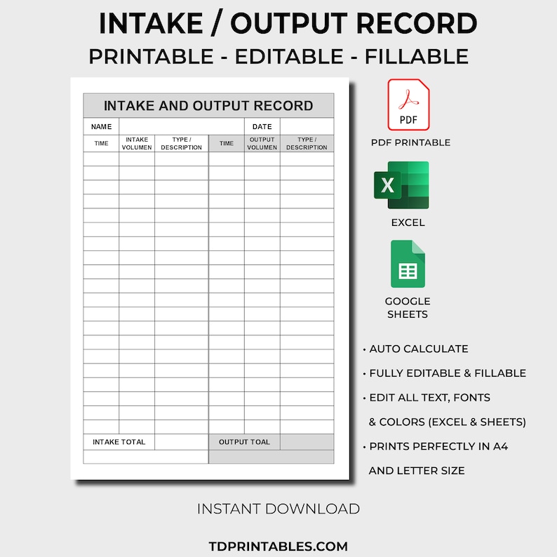 Fluids Intake and Output Record. Fluid Balance Chart. Intake Output ...