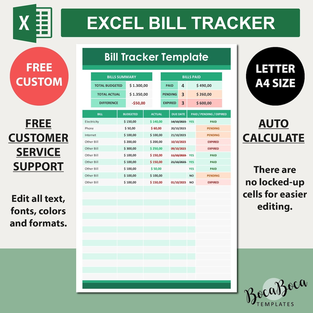 Monthly Bill Tracking Spreadsheet in Excel. Excel Bill Tracker Template ...