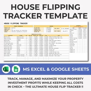 Flipping Tracker, Flipping Investment Calculator, House Flipping Calculator, Home Renovation Spreadsheet, Flipping Home, Excel Google Sheets