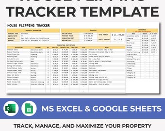 Flipping Tracker, Flipping Investment Calculator, House Flipping Calculator, Home Renovation Spreadsheet, Flipping Home, Excel Google Sheets
