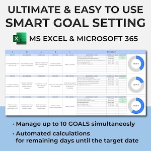 SMART Goal Setting Template EXCEL 365 Spreadsheet, Goal Planner, Digital Goals, Goals 2025 2026, Goals Tracker, Goal Workbook, Work Goals