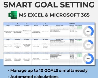 SMART Goal Setting Template EXCEL 365 Spreadsheet, Goal Planner, Digital Goals, Goals 2025 2026, Goals Tracker, Goal Workbook, Work Goals