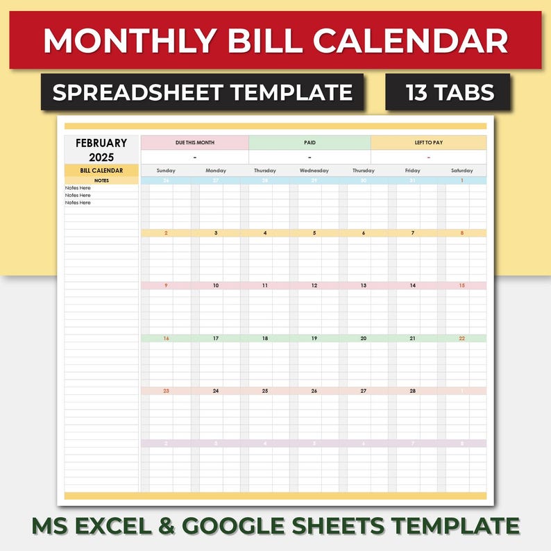 Due Date Planner Excel Calendar Template. Expense Tracker Spreadsheet. Bill Management Calendar. Monthly Bill Organizer Spreadsheet.