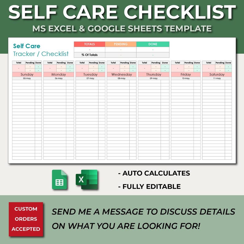 Self Care Tracker, Self Care Checklist, Daily Self Care, Selfcare Journal, Wellness Tracker, Self Care Template, Habit Tracker, Personal Care Tracker, Self Care Spreadsheet, Wellness Checklist, Excel Self Care, Google Sheets Care, Self Care Routine