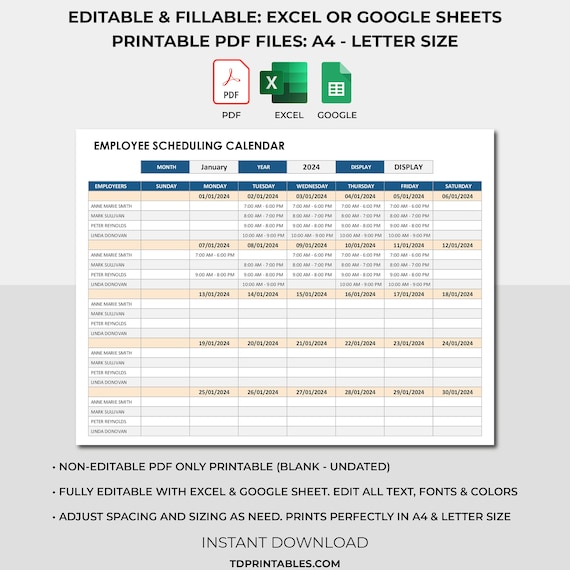 Employee Work Schedule Calendar,Employee Work Schedule Template,Employee Organizer,Printable Weekly Employee Schedule,Weekly Work Schedule