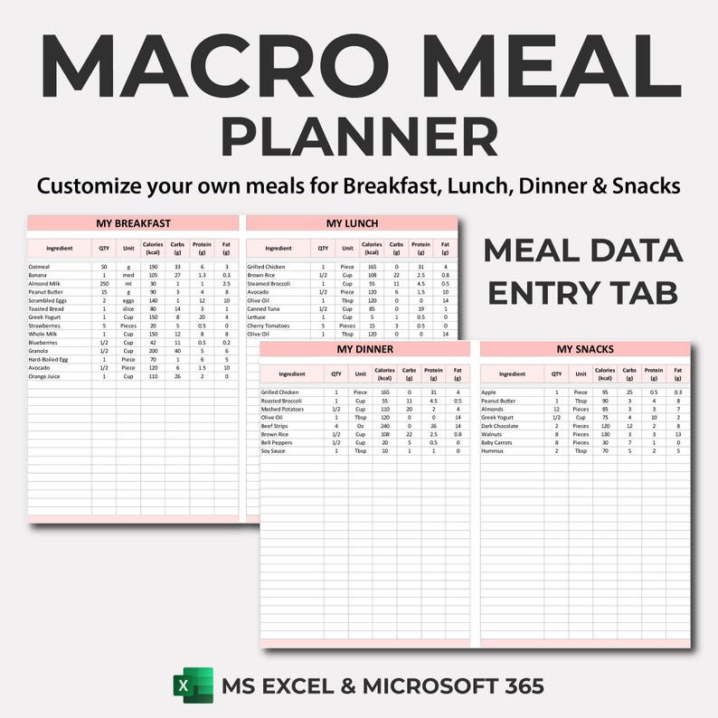 Macro Meal Planner | Calorie Tracker | Macro Meal Prep | Weekly Meal ...