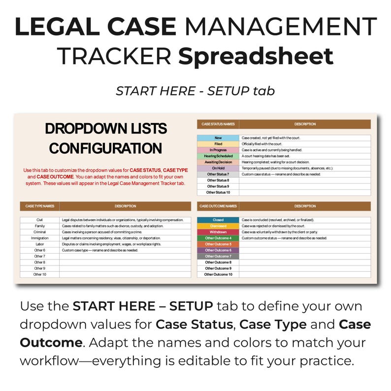 Legal Case Management Spreadsheet for Attorneys, Attorney Case Tracker ...
