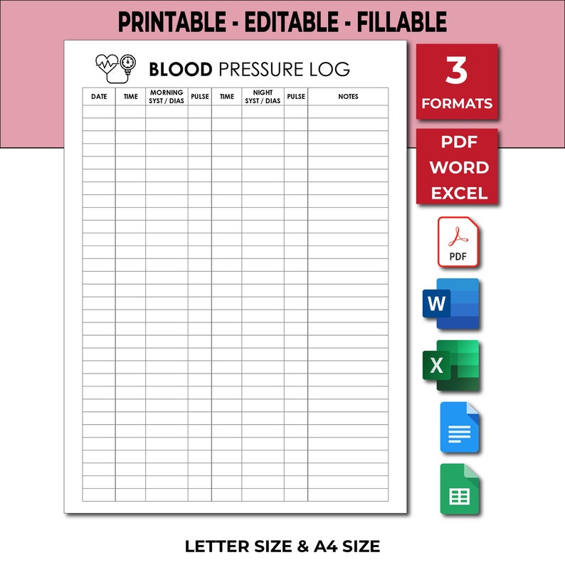 Printable Blood Pressure Log Blood Pressure Tracking Sheet Daily