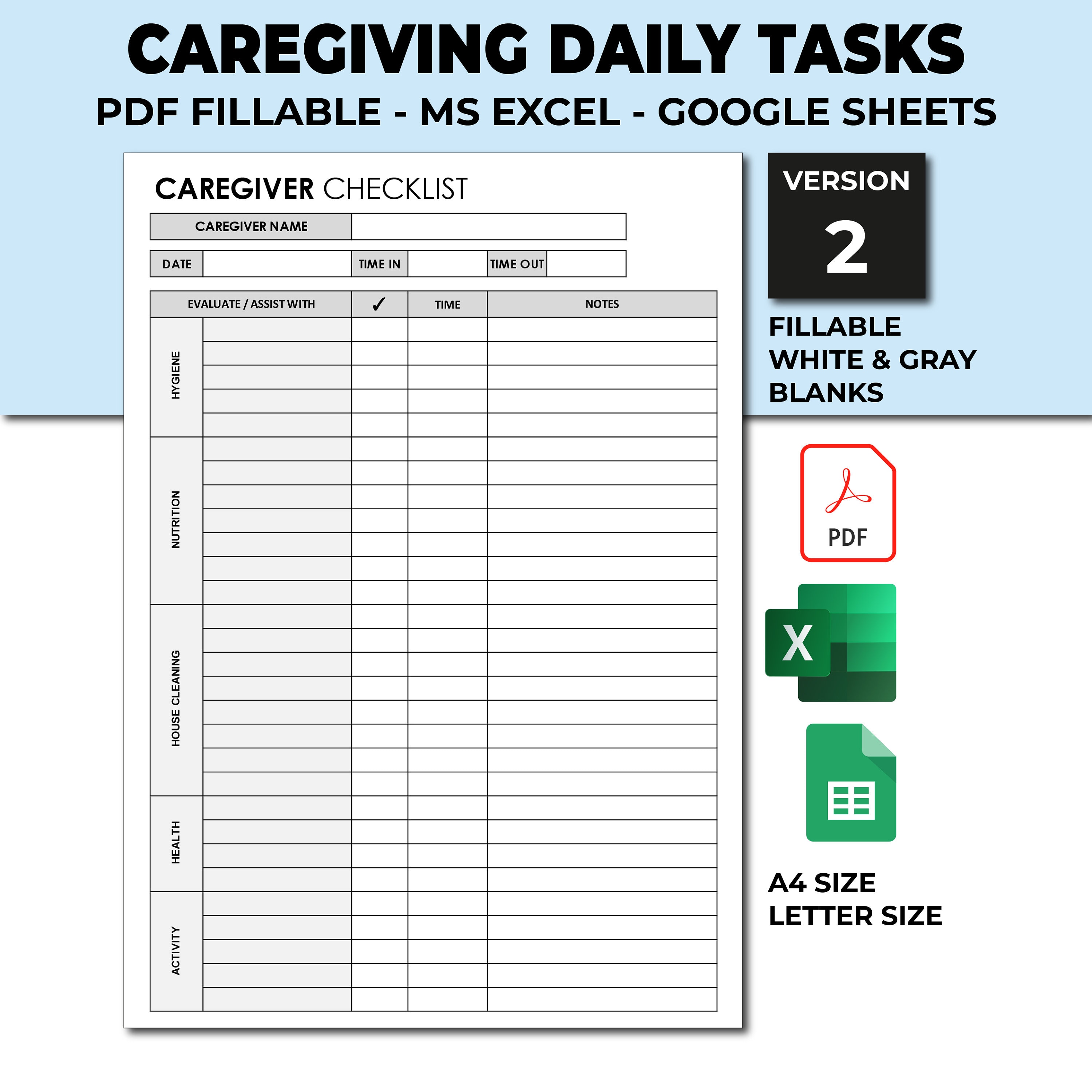 Caregiver Daily Tasks Log Caregiver Time Worked Elderly Care