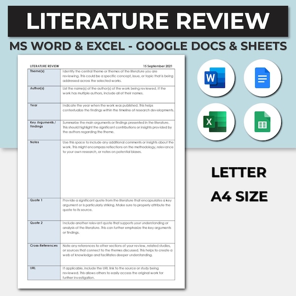 Research Literature Review & Literature Search Template. Literature Review Tracker Template. Excel Google Sheets. Academic Research Projects