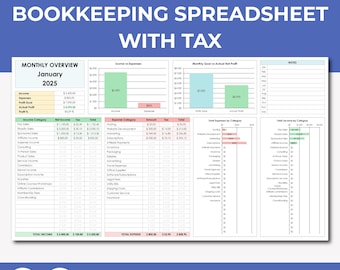 Small Business Bookkeeping Template, Business Bookkeeping Spreadsheet, Business Expense Sales Income Taxes Tracker, Business Accounting