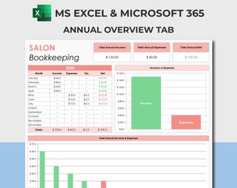 Salon Bookkeeping Template| Hair Salon Income& Expenses Tracker Log | Beauty Woman Man Salon | Nail Hair Salon Excel Spreadsheet Template