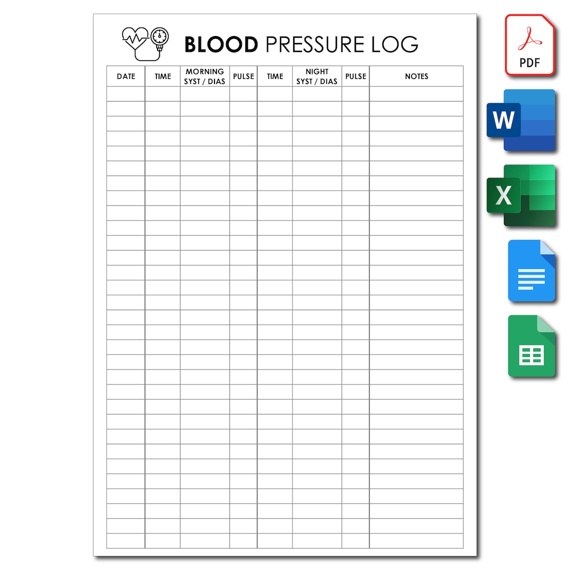 Printable Blood Pressure Log. Blood Pressure Tracking Sheet. Daily