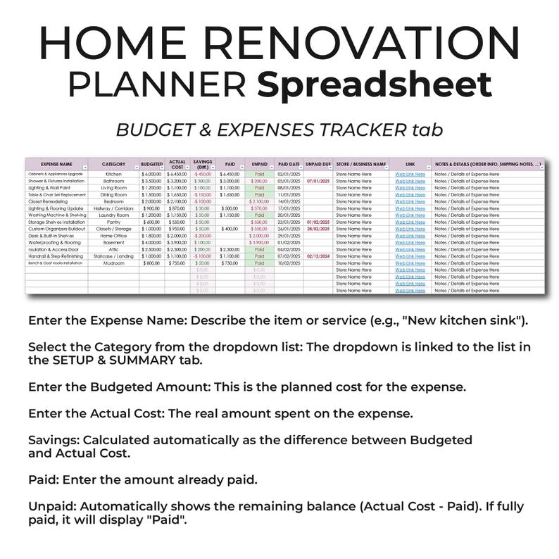 Stunning Home Renovation Budget Calculator Spreadsheet Free image