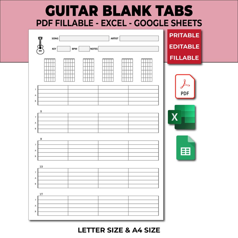 Guitar Blank Tabs &amp; Chords Chart. Blank Sheet Music Guitar Chord Chart ...