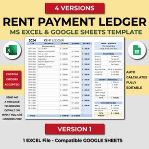 May include: A spreadsheet template for tracking rent payments. The template includes sections for date, description, charges, payments, and balance. It also includes a section for tenant details and monthly charges. The template is designed for use with Microsoft Excel and Google Sheets.