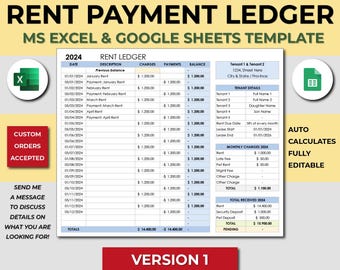 Rent Payment Ledger Template Landlord Rental Spreadsheet. Monthly Rent Payment Log. Tenant Landlord Rental Payment Log.Rental Payment Ledger