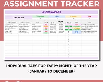 Google Sheets Study Tracker Template, Excel Student Assignment Tracker, Study Schedule Tracker Spreadsheet,College Homework Tracker Template