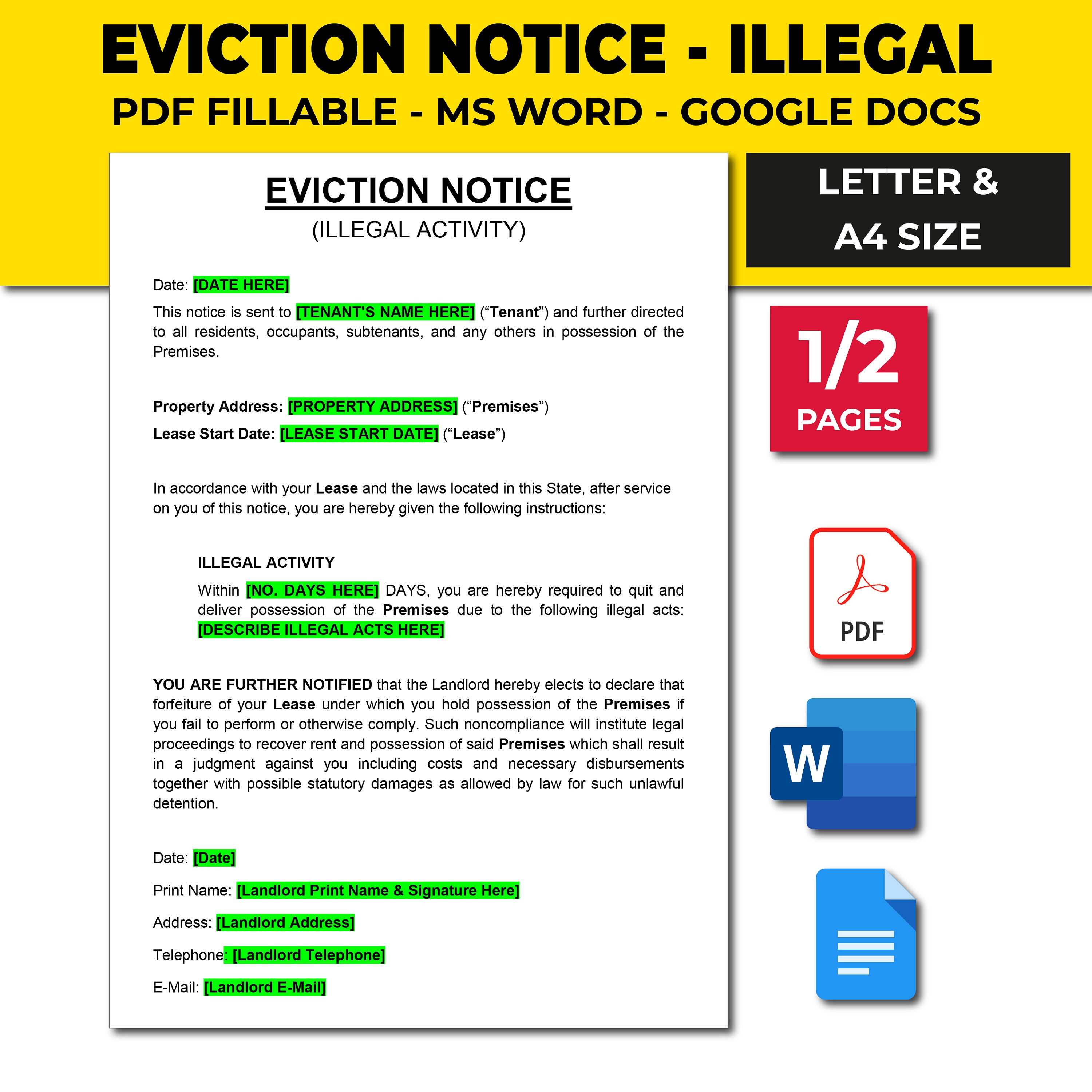 Eviction Notice Template Illegal Activity, Notice to Quit Illegal