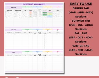 Semester Assignment Tracker for Students, Digital Student Planner, Excel 365 & Google Sheets, Academic Student Planner Spreadsheet Template