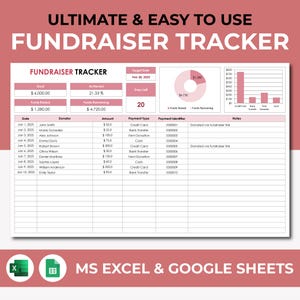 Fundraiser Tracker Template for Excel & Google Sheets | Charity Donation Spreadsheet | Fundraising Budget Planner for Nonprofits Events