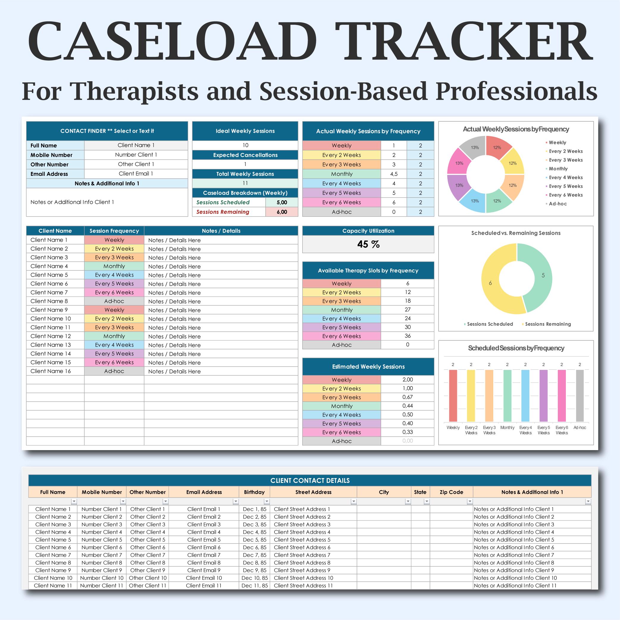Excel Therapist Caseload Tracker Template, Therapy Client Tracker ...