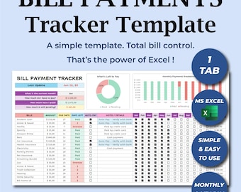 Excel bill tracker template, Monthly payment tracking spreadsheet, Bill organizer dashboard, Financial management Excel, Payment tracking