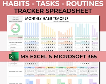 SMART Goals Tracker Excel, Goal Setting Spreadsheet, Habit & Task Planner, Monthly Progress Tracker, Digital Goal Dashboard