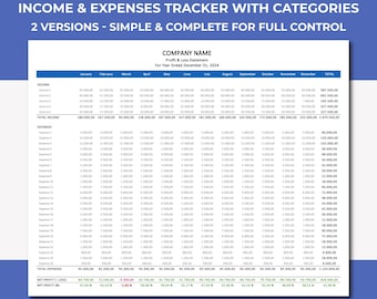 Monthly Profit & Loss Statement Template - Excel Google Sheets Template for Tracking Profit and Loss by Month. Profit and Loss Spreadsheet
