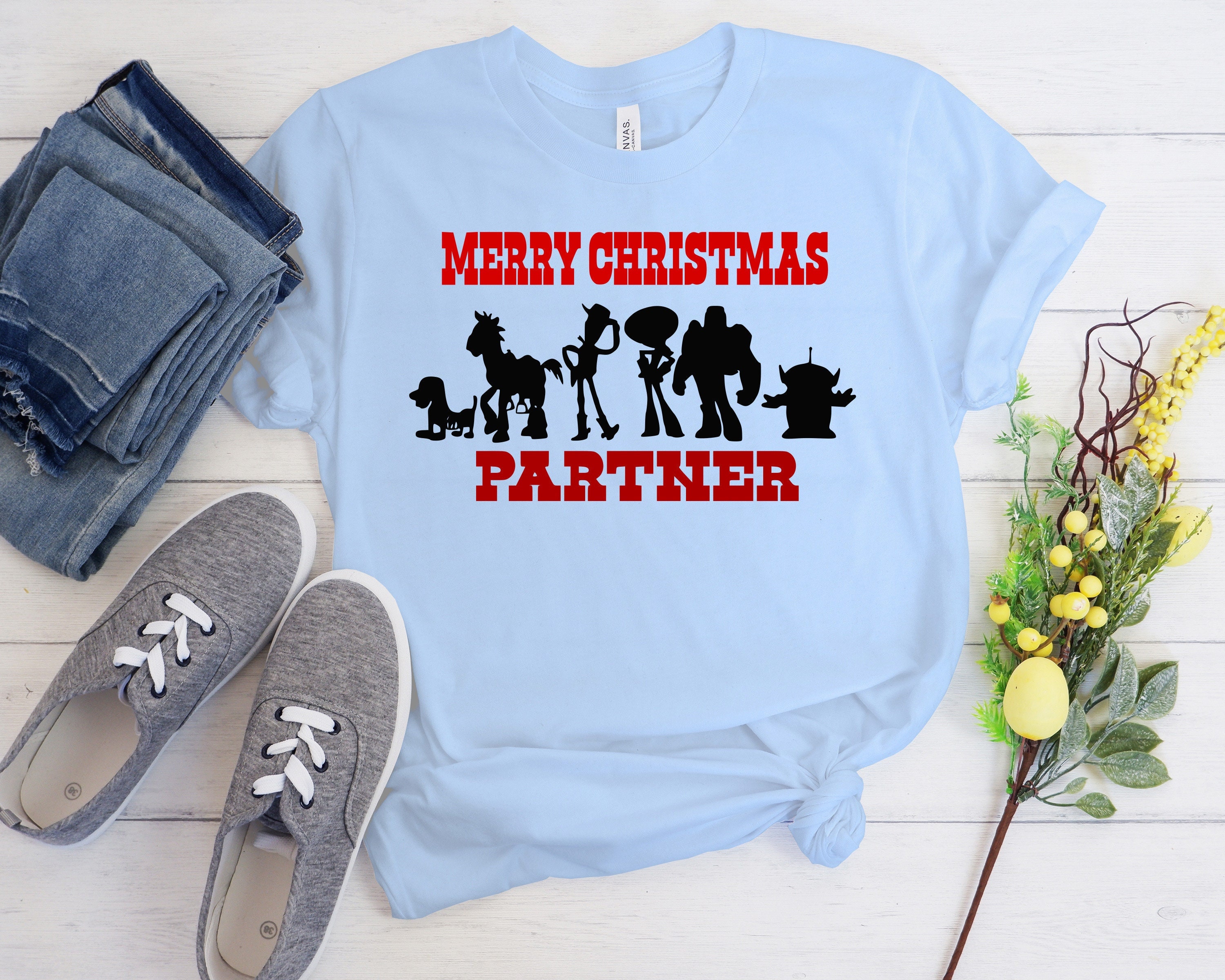 Discover Disney Toy Story Group Santa Merry Christmas Xmas Lights T-Shirt