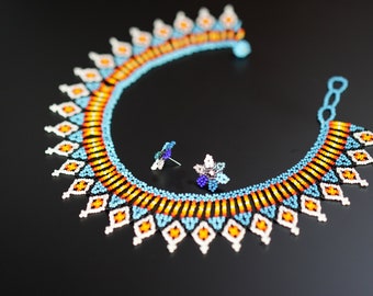 Necklace with its unique earrings handmade by indigenous Embera women from Colombia