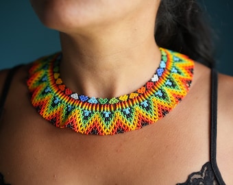 Unique necklace handmade by indigenous Embera women of Colombia