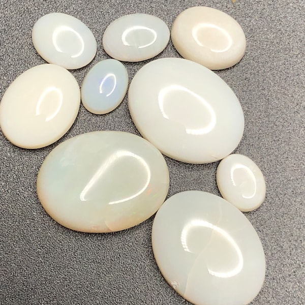 AAA Natural Oval White Opal 8mm x 12mm 6.5CT. Loose Gemstone. Perfect For Jewelry Making