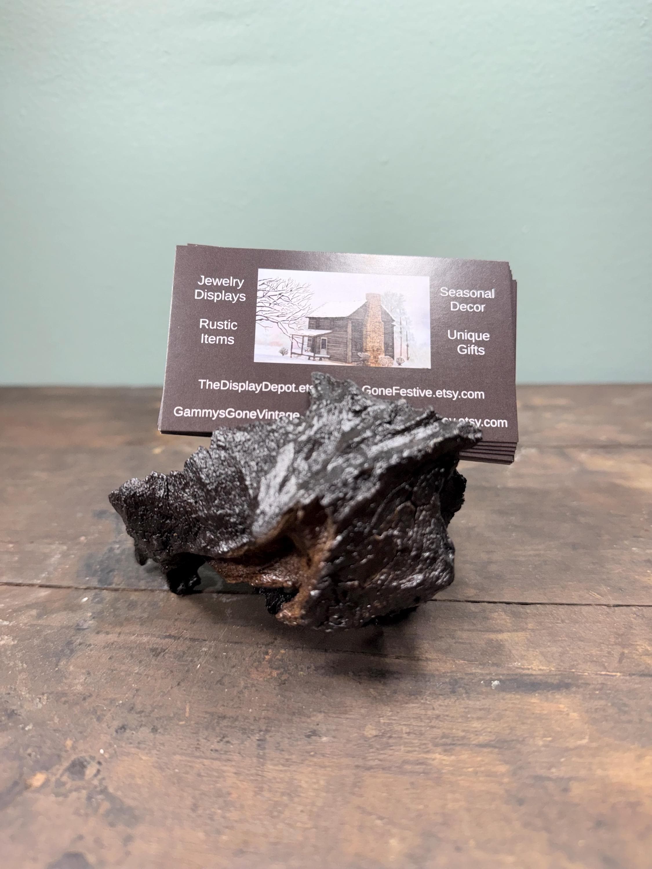 Charred Wood Business Card Holder, Hand Sculpted Wood Business Card Display, Rustic Desk Organizer, Card Presenter, Unique Desk Accessory.