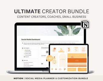 Ultimate Content Creator Bundle, Social Media Planner with Notion Customization, Notion Icons & Covers, Dividers, Posters, Sunshine Edition