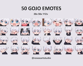 Pack of 50 Emotes of Gojo Satoru from Jujutsu Kaisen | Chibi Emotes | PNG Emoji Pack for Twitch and Discord | Digital Anime Download