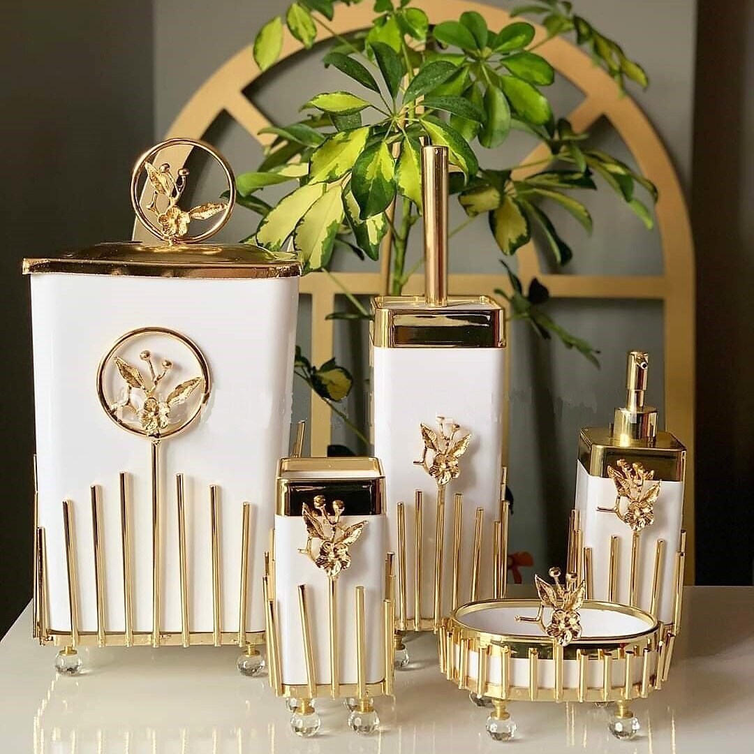 Premium Bathroom Accessories 5 Pcs-prismatic Gold White - Etsy