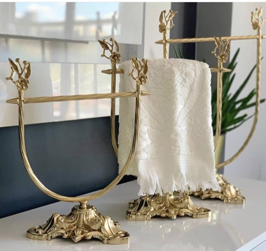 Brushed Gold Brass Paper Towel Holder Stand for Kitchen Countertop