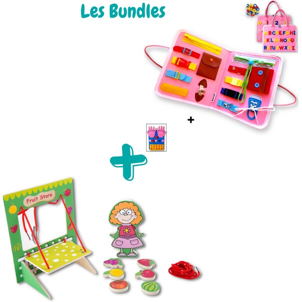 Les Bundles - Busy Board Montessori plus Stand en bois