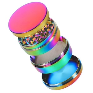Colorful Large 2 Inch Stylish Herb Grinder, 4 Pieces, Tobacco Grinder, Rainbow Herb & Spice Grinder, Mini Scraper Tool