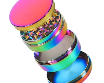 Colorful Large 2 Inch Stylish Herb Grinder, 4 Pieces, Tobacco Grinder, Rainbow Herb & Spice Grinder, Mini Scraper Tool